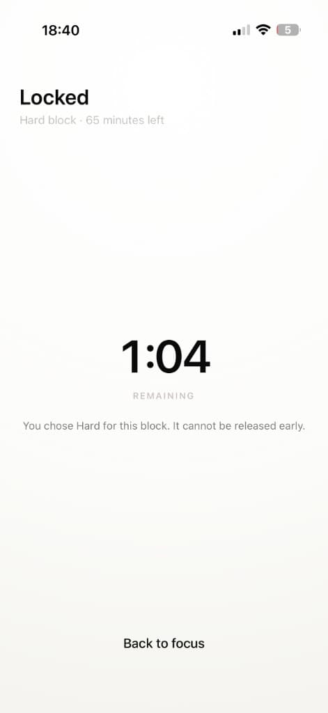Flux locked focus session screen